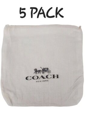 COACH NEW YORK 7.5"x7.5" (5 PACK)Drawstring Dustbag Bundle, White, NEW